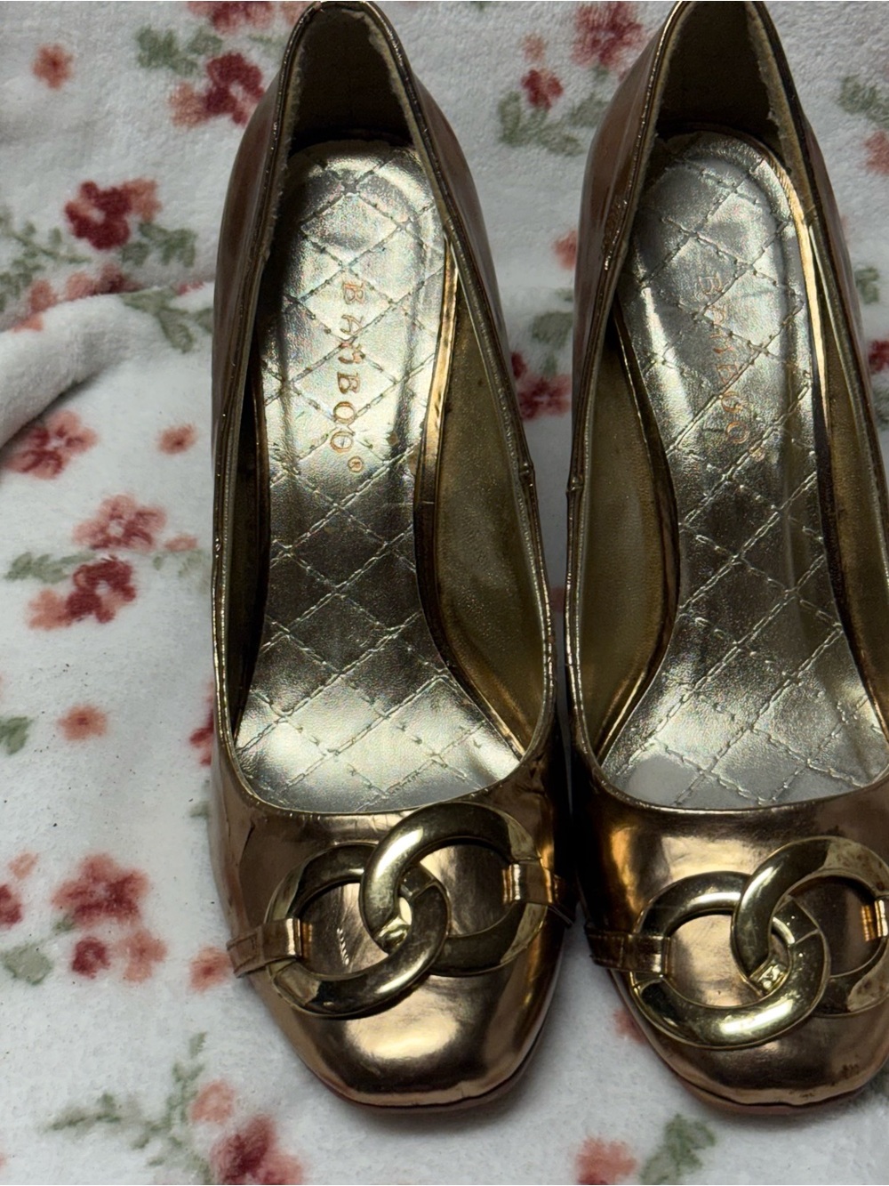 Bamboo Bronze Metallic Ring Detail Wedge Pumps Heels Size 7